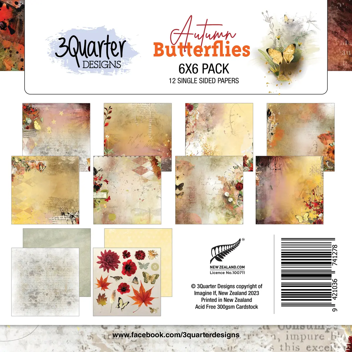 3Quarter Designs - 6" X 6" Paper Pack - Autumn Butterfly 1