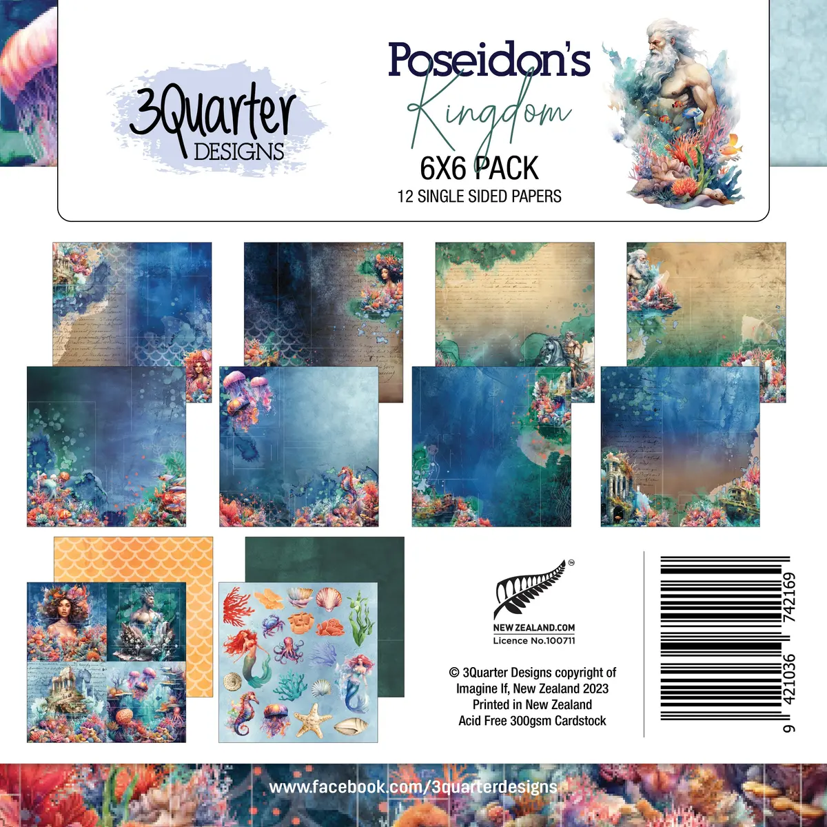 3Quarter Designs Poseidon's Kingdom 6X6 Paper Pack 1