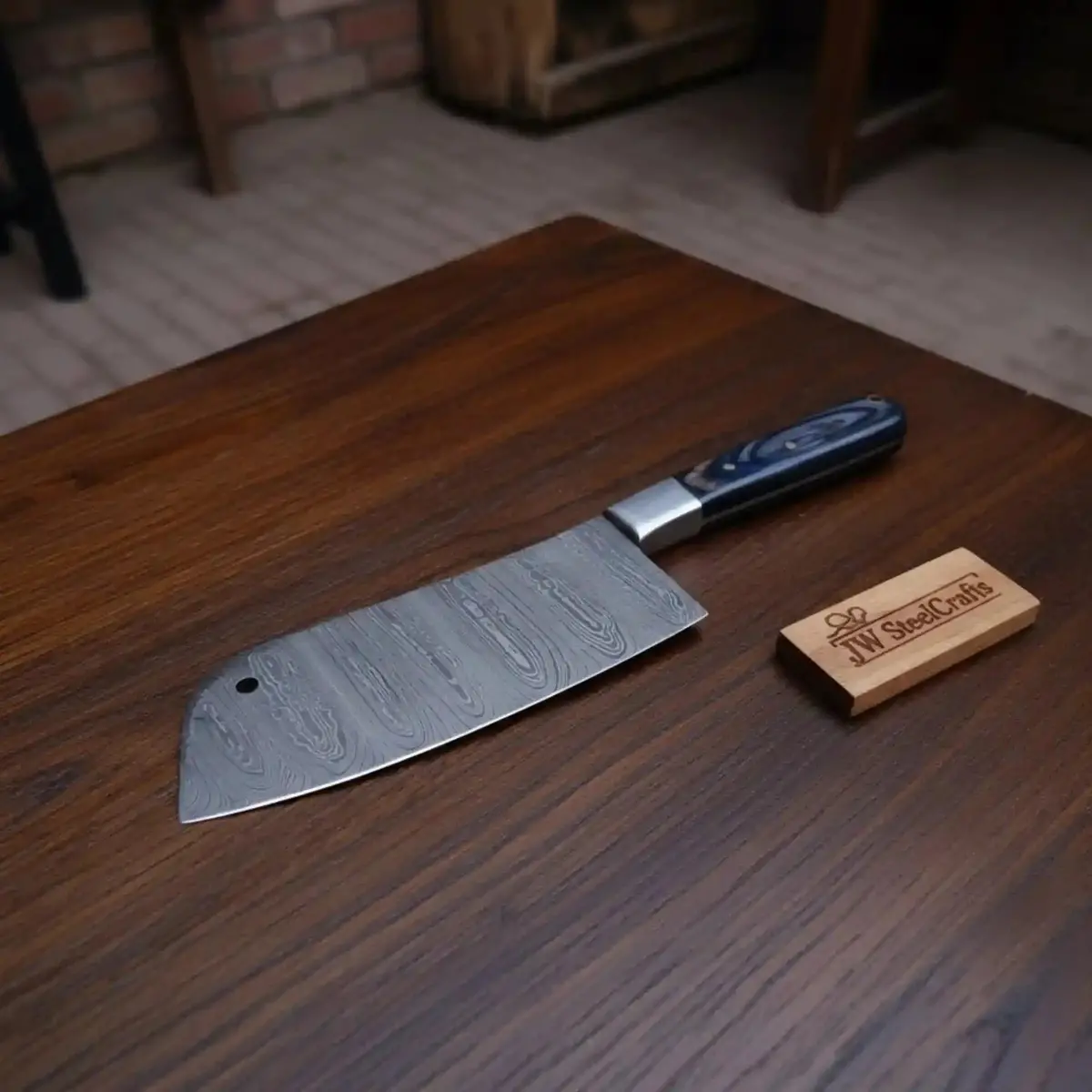 7-Inch Damascus Blade Cleaver — Hand-Forged, Micarta Handle 1