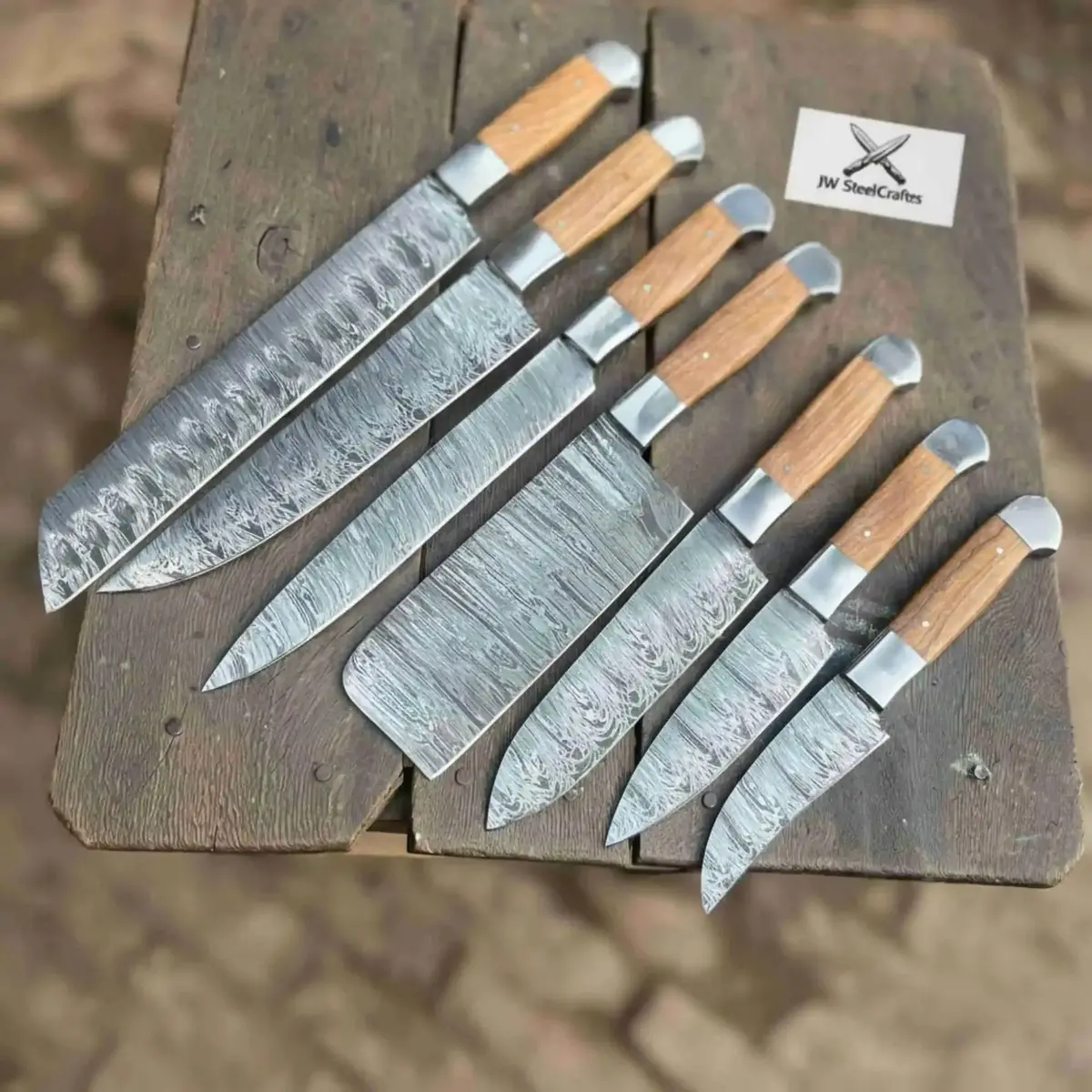 7-Piece Handmade Damascus Chef Knife Set With Wood Handles (Professional Kitchen Set) 1