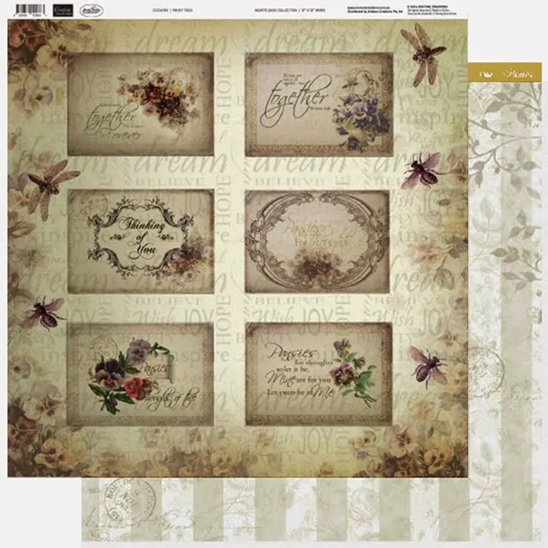 Couture Creations - 12 X 12 Paper (5 Sheets) - Pansy Tags 1