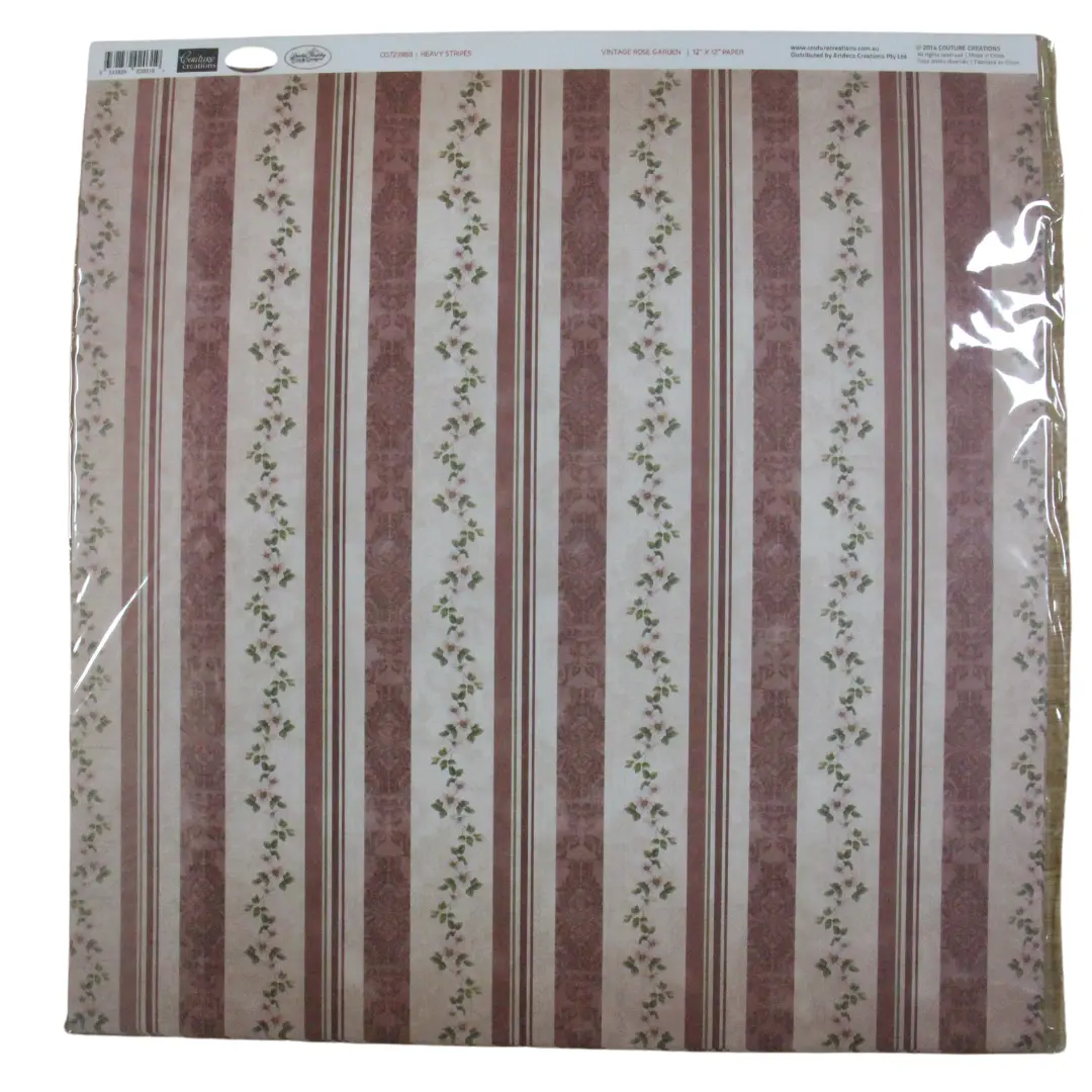 Couture Creations - 12 X 12 Paper (5 Sheets) - Vintage Rose Garden Heavy Stripes 1