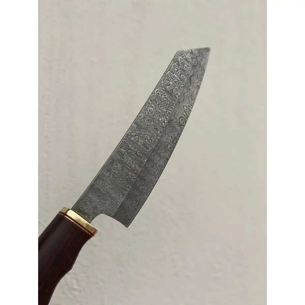 8” Gyuto Chef Knife — Ladder Pattern Damascus, Rosewood Handle & Brass Bolster 2
