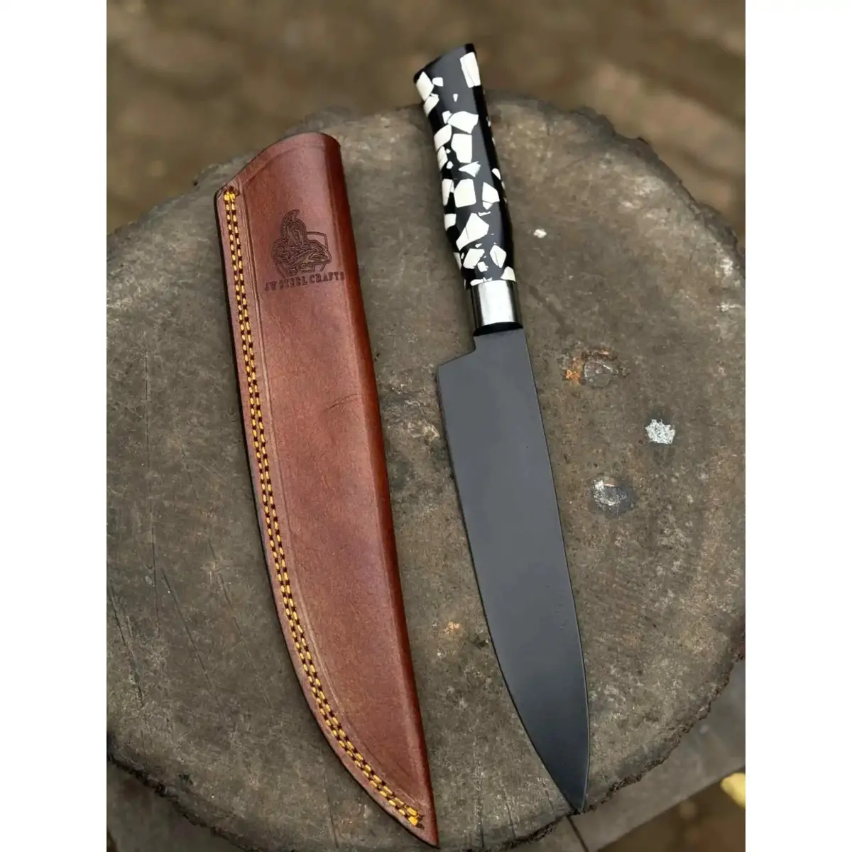 8-Inch Chef Knife — Black-Finished Blade With Choice Of Designer Handle (Rosewood, Olive Wood, Or Resin Options) 1
