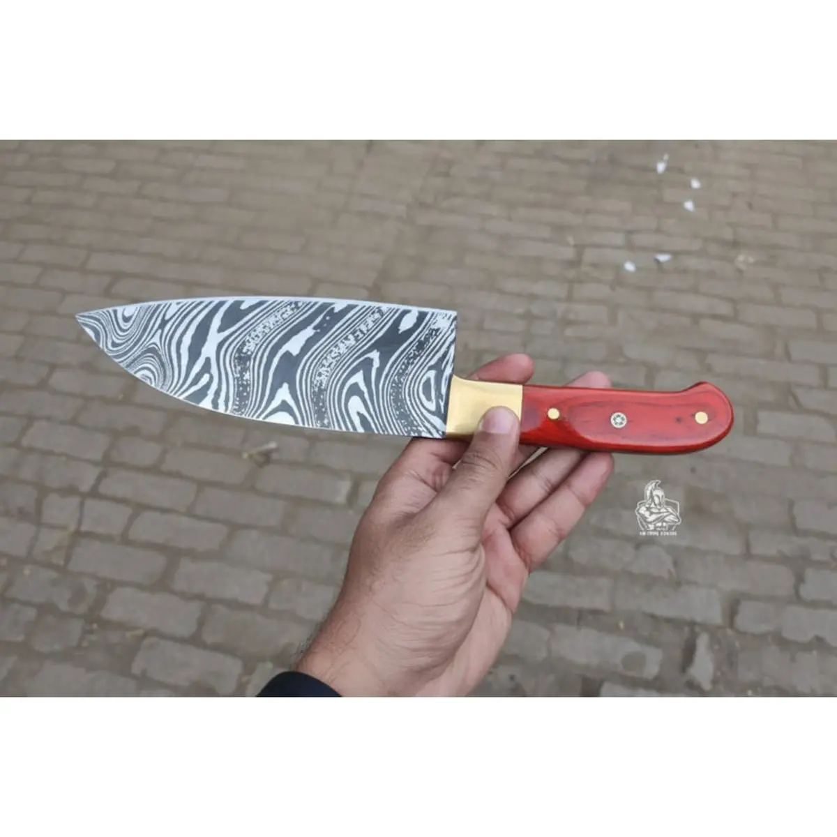 8-Inch Gyuto Chef Knife — Acid-Etched Waisted Stainless Steel Blade With Red Wood Handle — Jw Steelcrafts 1