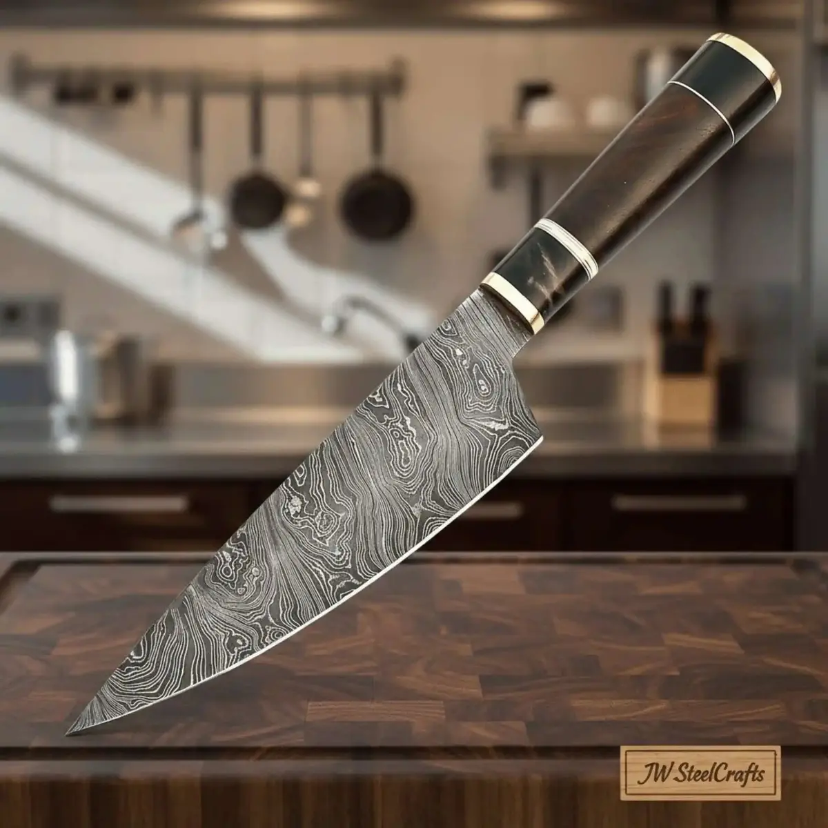 8-Inch Hand-Forged Gyuto Chef Knife — Flowing Twist Damascus Blade With Premium Rosewood Handle 1