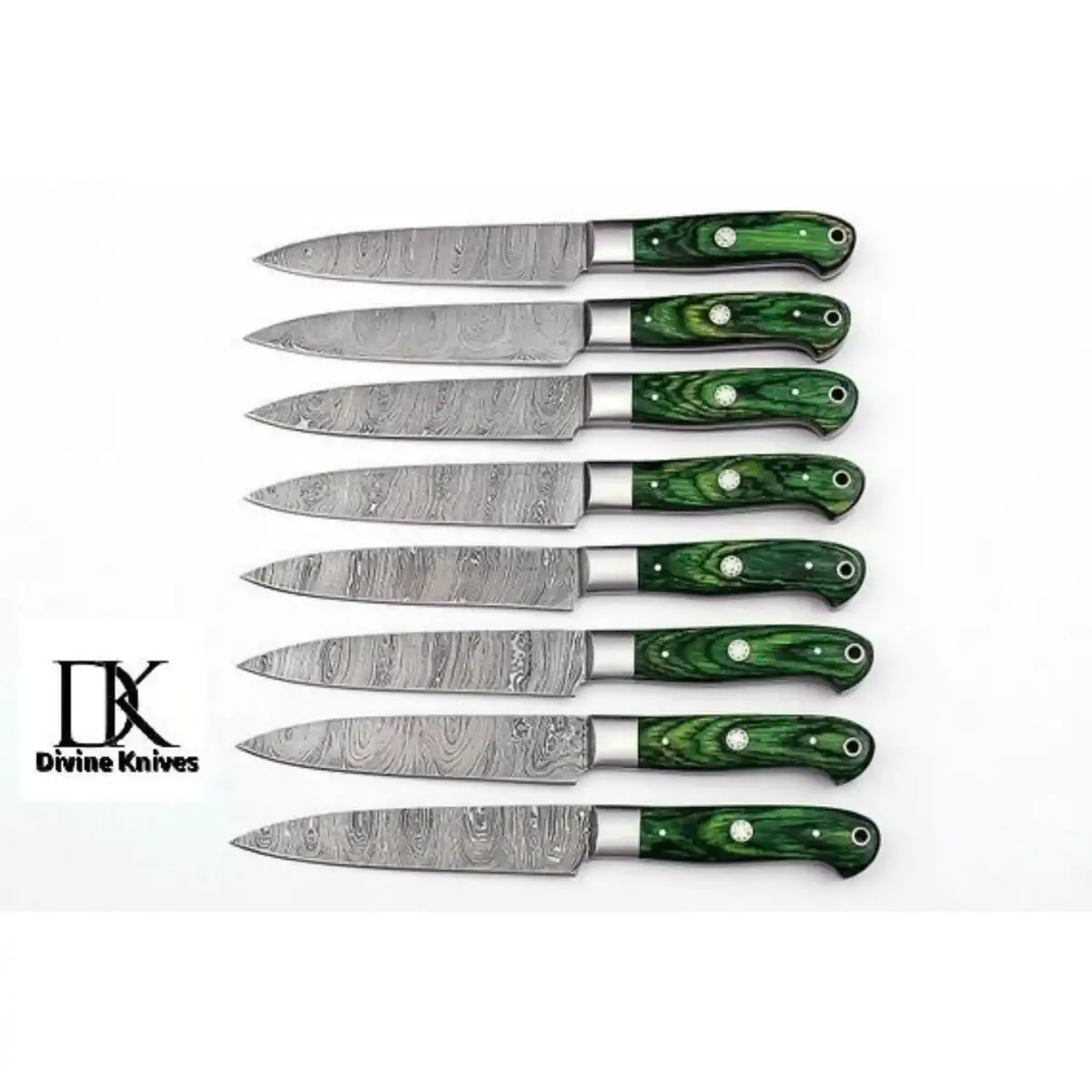 8 Pc's Steak Knives Set. Matching To 1081 Set Green Pakka Wood Handle Dk-0233 1