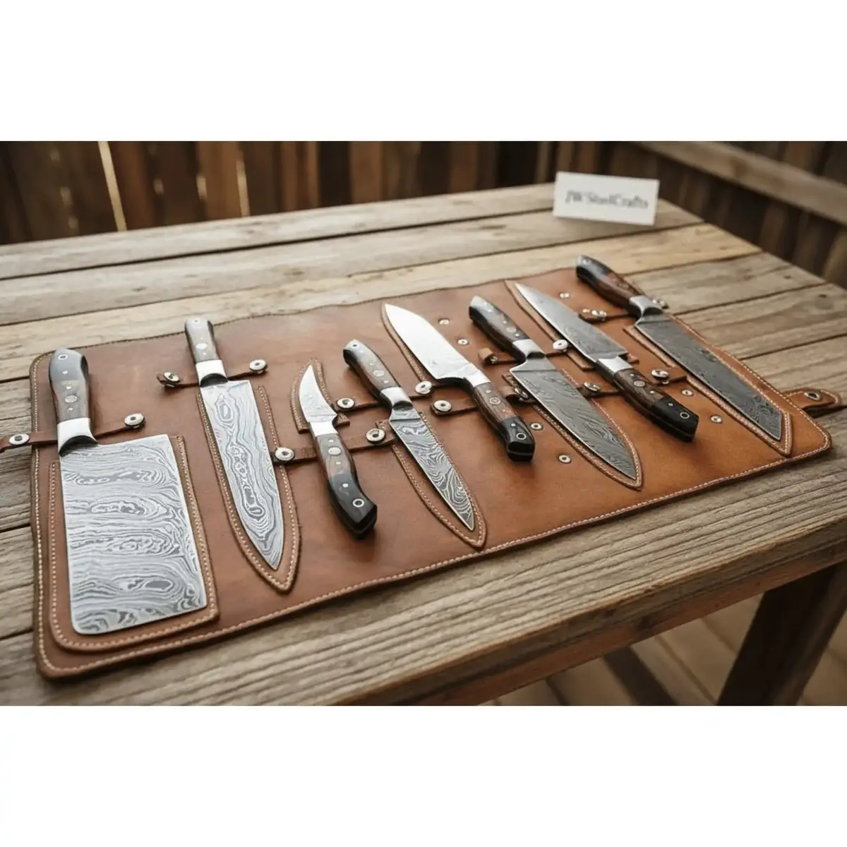 8-Piece Damascus Kitchen Knife Set With Full Tang Blades And Pakka Wood Handles 1