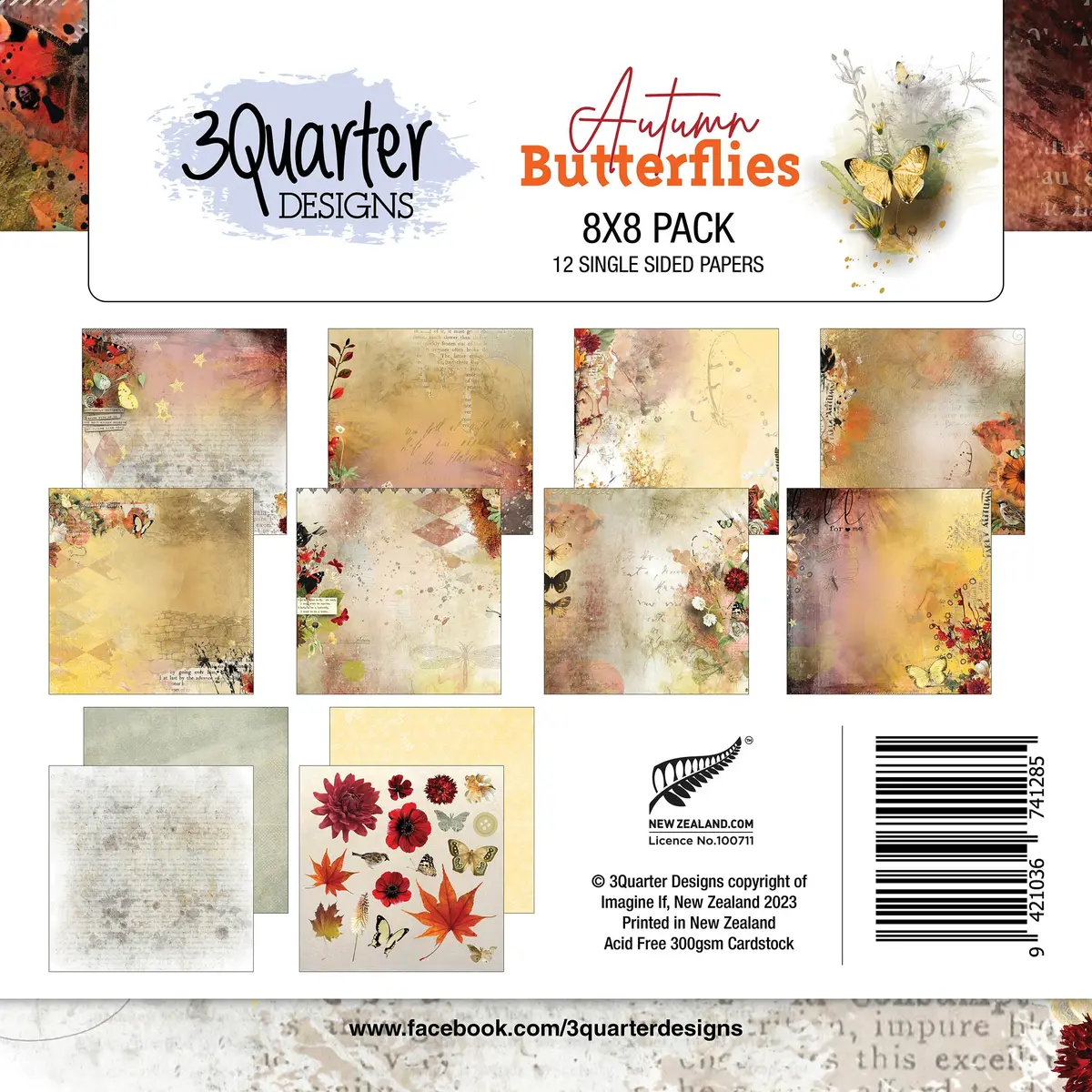 3Quarter Designs - 8" X 8" Paper Pack - Autumn Butterfly 1