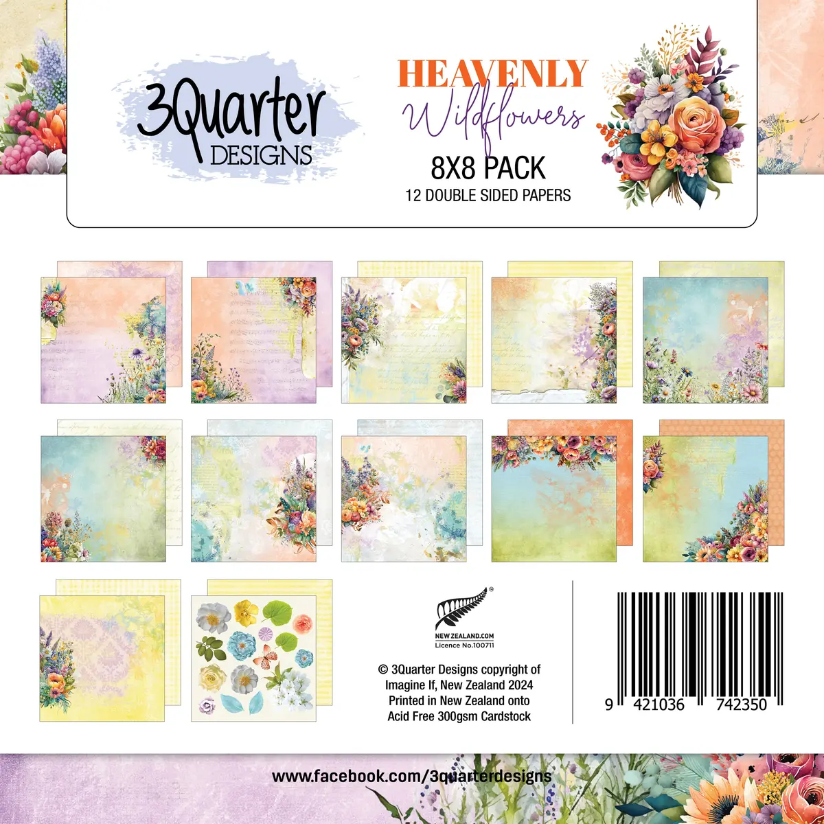 3Quarter Designs Heavenly Wildflowers 8X8 Paper Pack 1