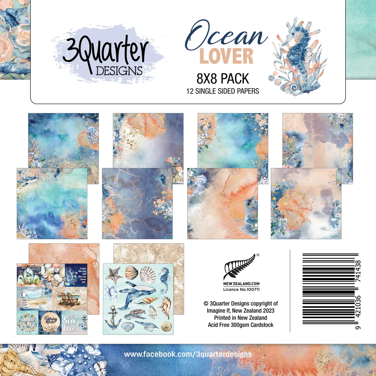 3Quarter Designs - Ocean Lovers - Paper Pad 8 X 8 1