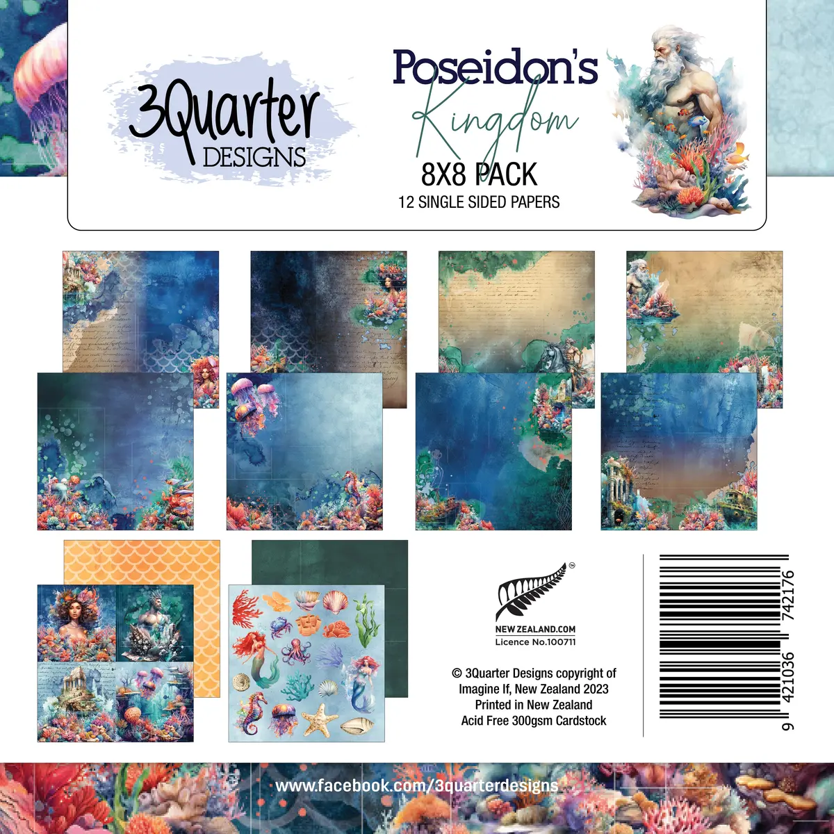 3Quarter Designs Poseidon's Kingdom 8X8 Paper Pack 1