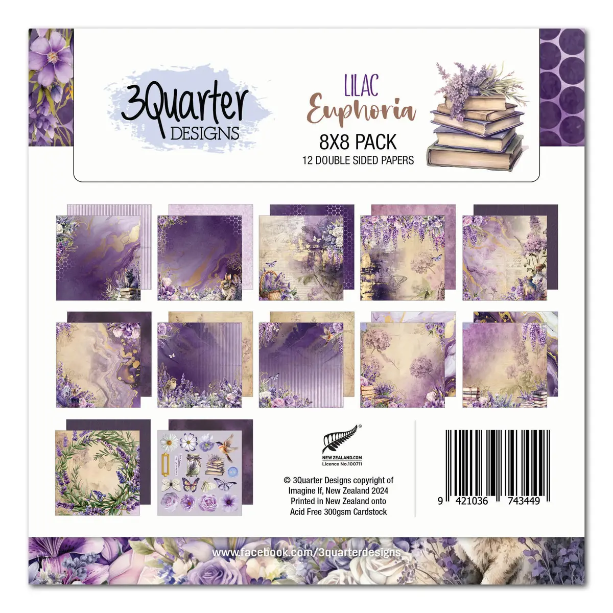 3Quarter Designs Lilac Euphoria 8X8 Paper Pack 1