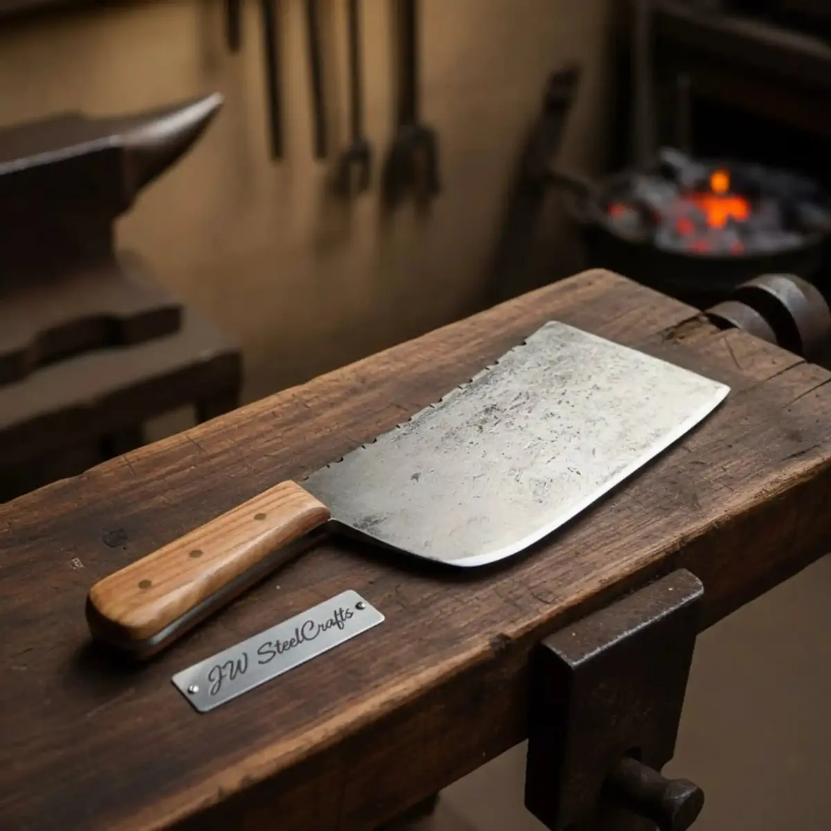 Hand-Forged 9-Inch Kitchen Cleaver With Natural Wood Handle And Filework Spine (14-Inch Overall) 1