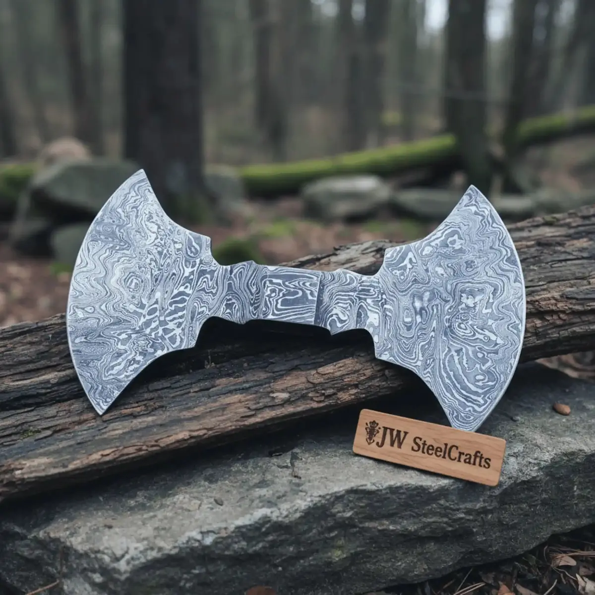 9 Inch Wide Double Bit Damascus Axe Head 1