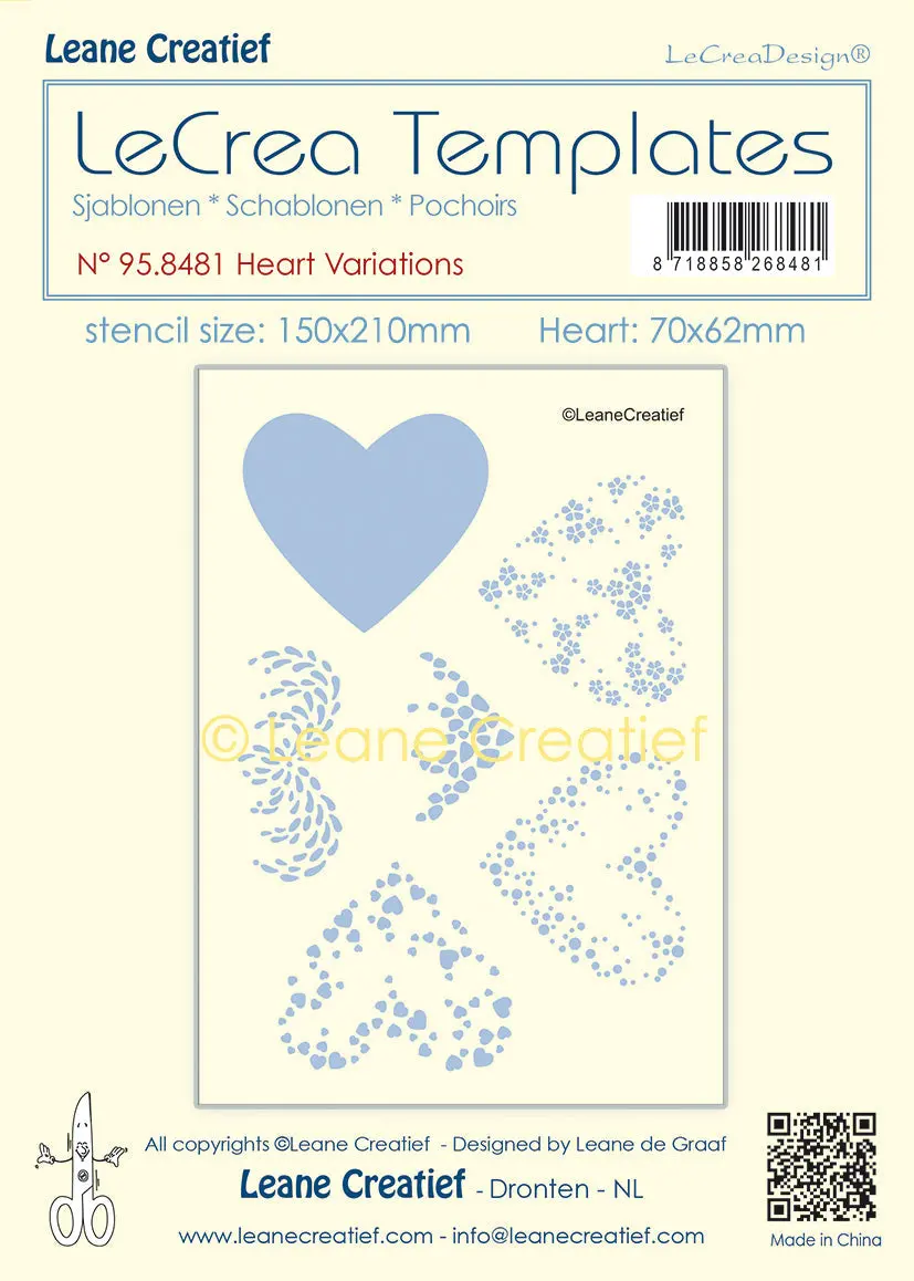 Stencil Heart Variations, Size Stencil 150X210mm, Design 70X62mm 1