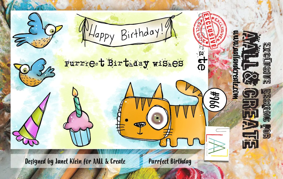 Aall And Create #966 - A7 Stamp Set - Purrfect Birthday 1
