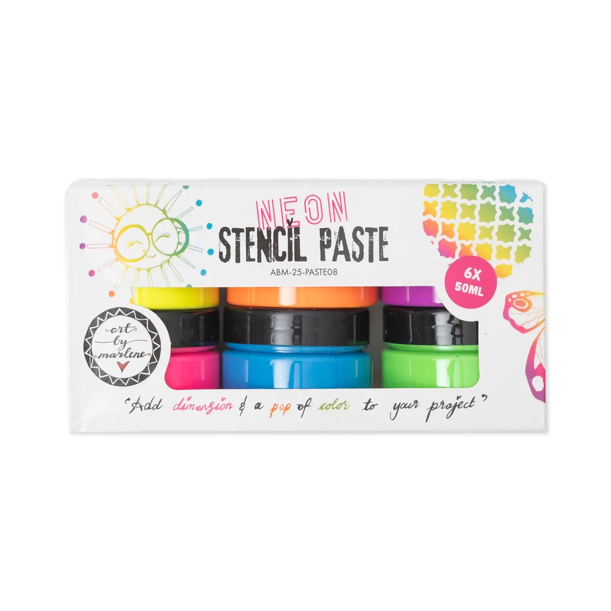 Abm Stencil Paste Neon Colors Art By Marlene 169X86x58mm 6X50 Ml 1