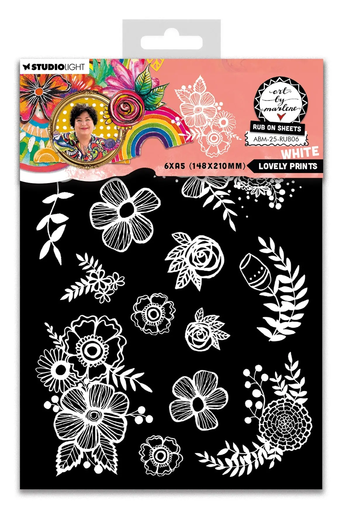 Abm Rub-Ons Lovely Prints, White Art By Marlene 6 Sheets 1