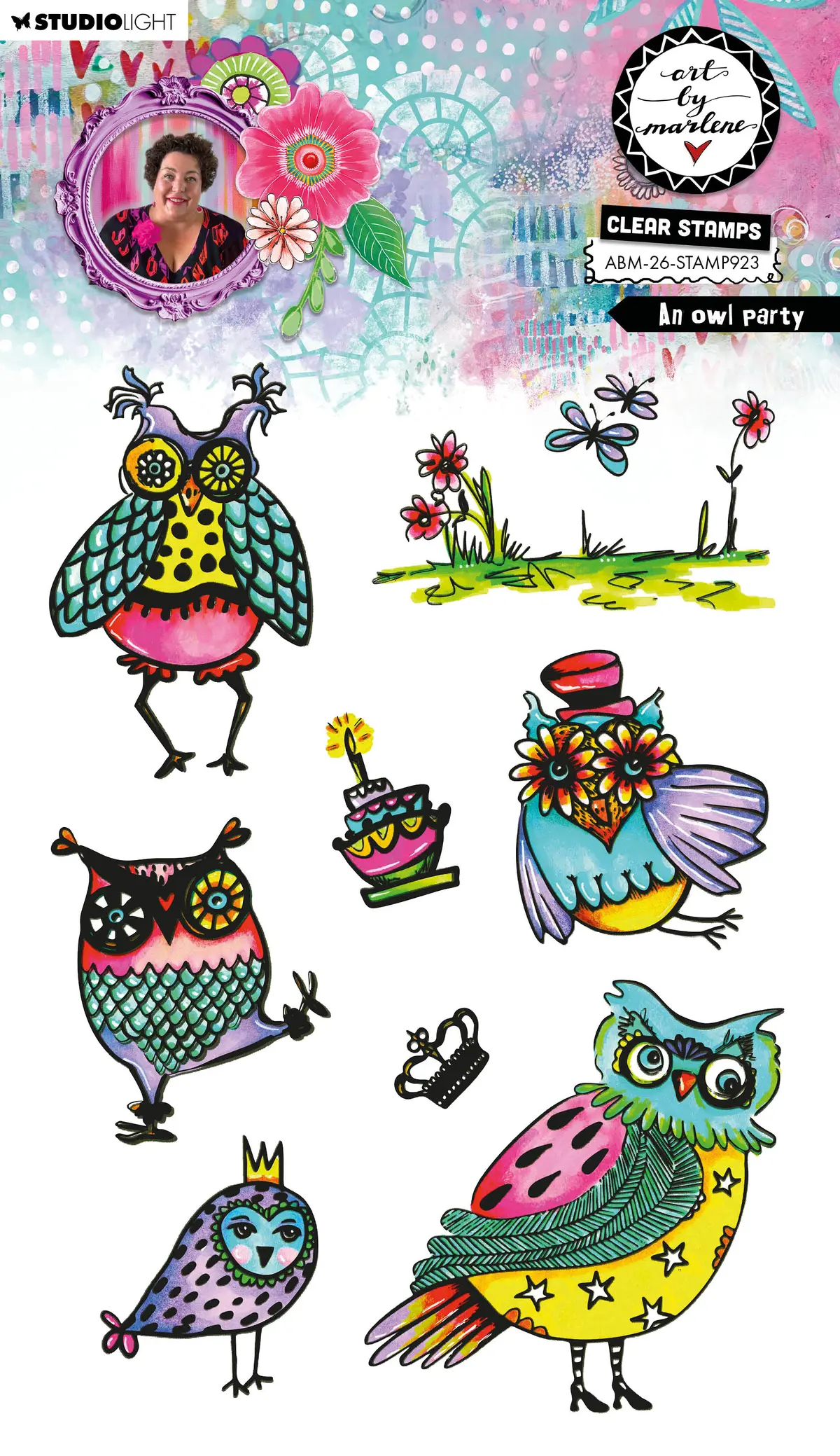 Abm Clear Stamp An Owl Party Art By Marlene 8 Pieces 1