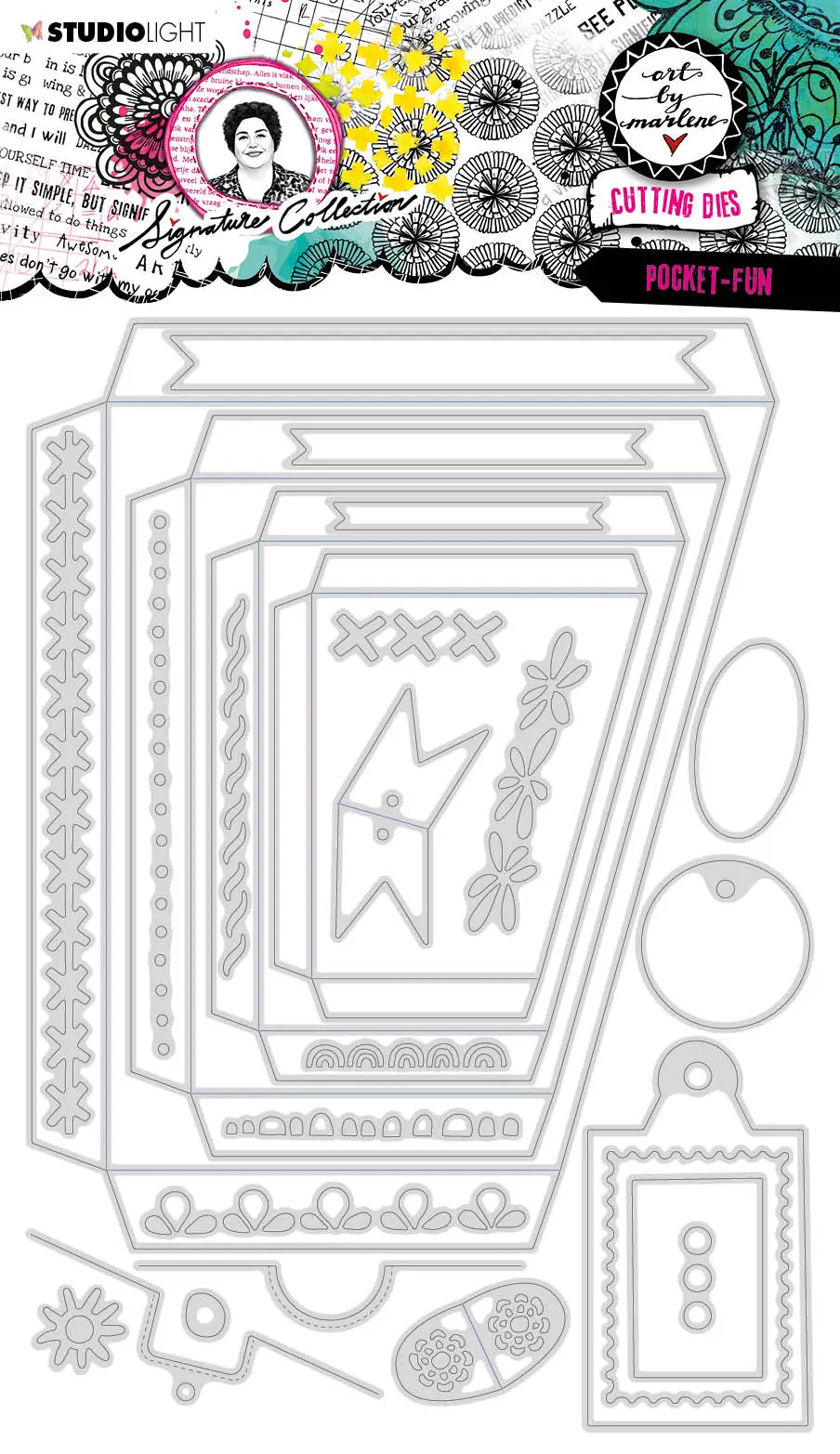 Abm Cutting Dies Pocket-Fun Signature Collection 265X153x1mm 27 Pc Nr.549 1