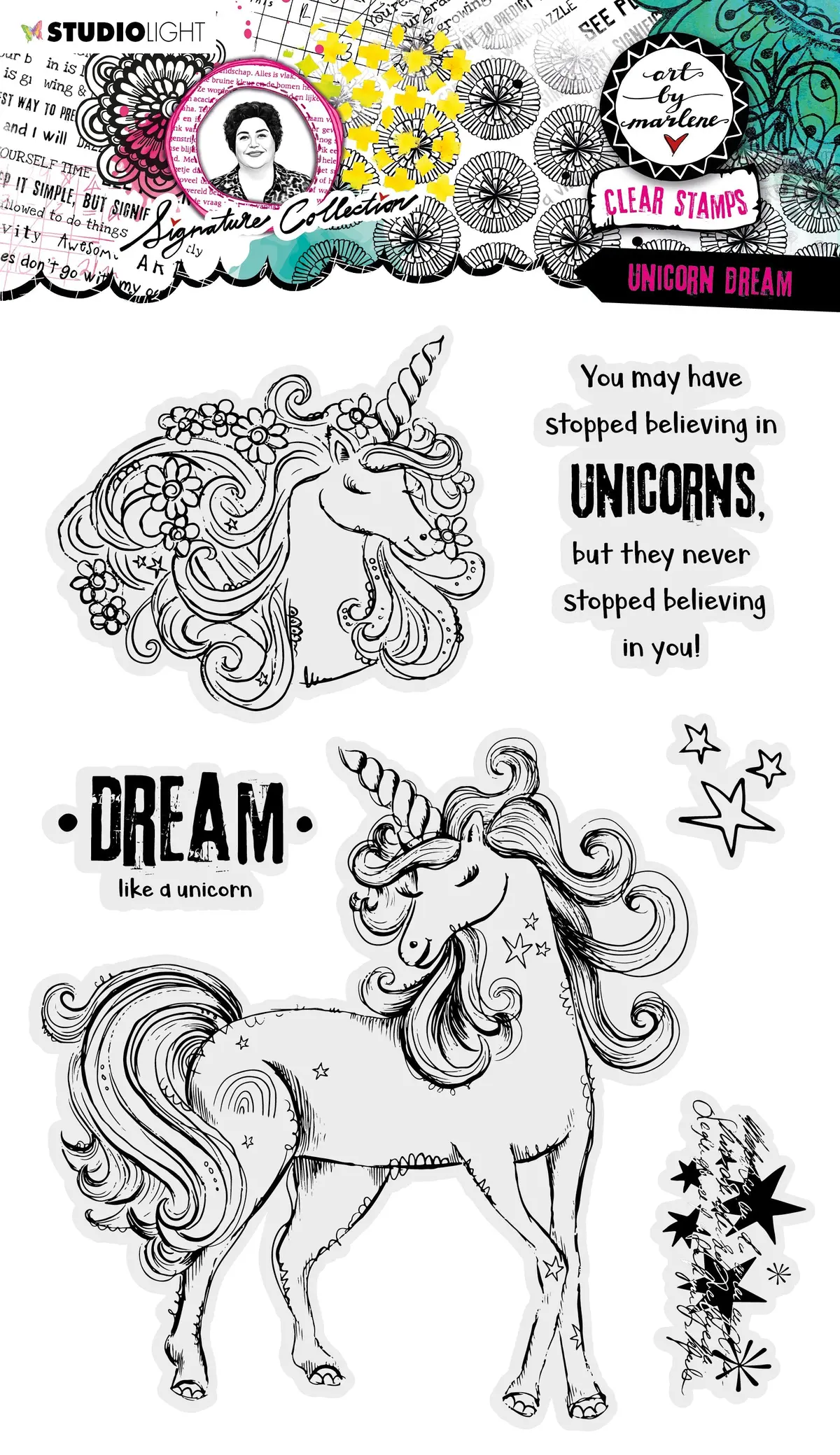 Abm Clear Stamp Unicorn Dream Signature Collection 197X139x3mm 6 Pc Nr.404 1