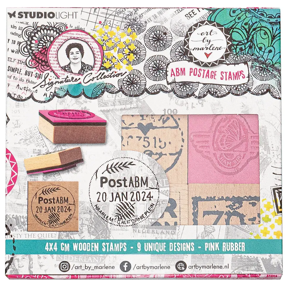 Abm Wooden Stamp Set Rubber Stamps Signature Collection 120X120x23mm 9 Pc Nr.595 1