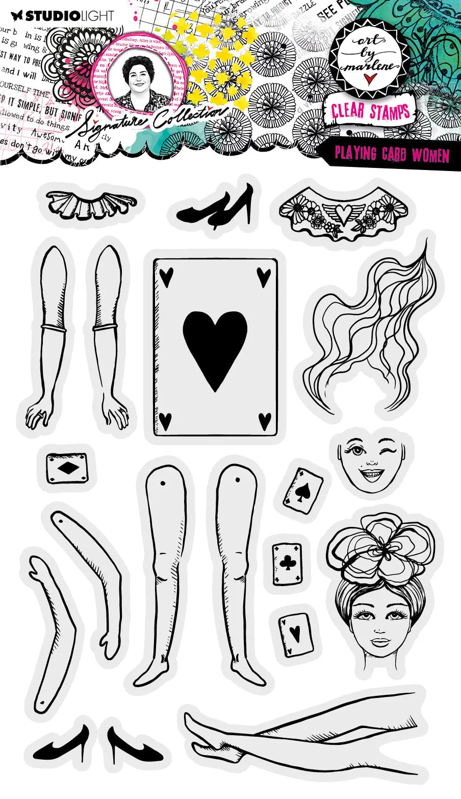 Abm Clear Stamp Playing Card Women Signature Collection 19 Pc 1