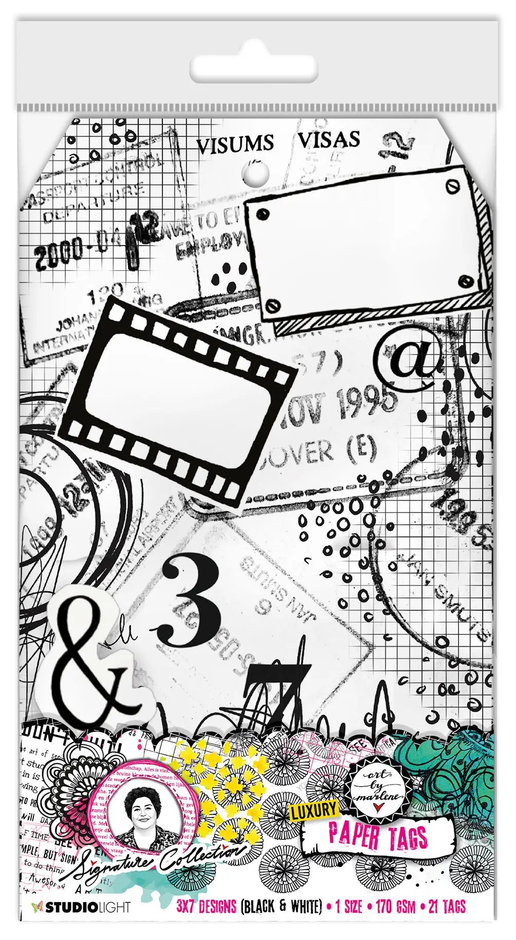Abm Paper Tags Black And White Prints Signature Collection 100X170x8mm 21 Pc Nr.01 1