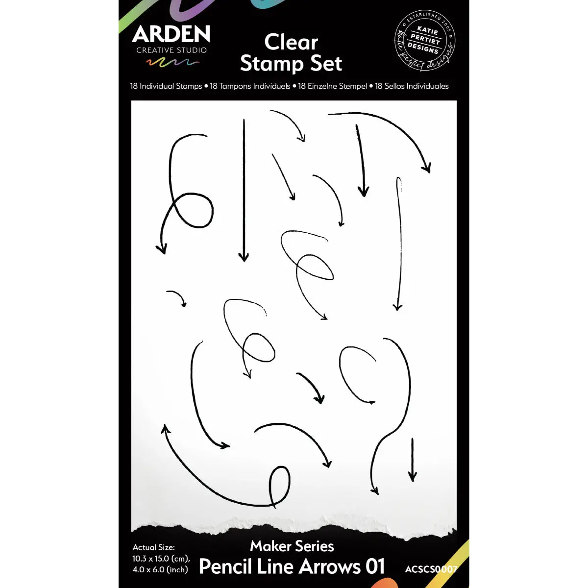 Arden Creative Studio Maker Series Pencil Line Arrows 01 4 In X 6 In Clear Stamp Set 1