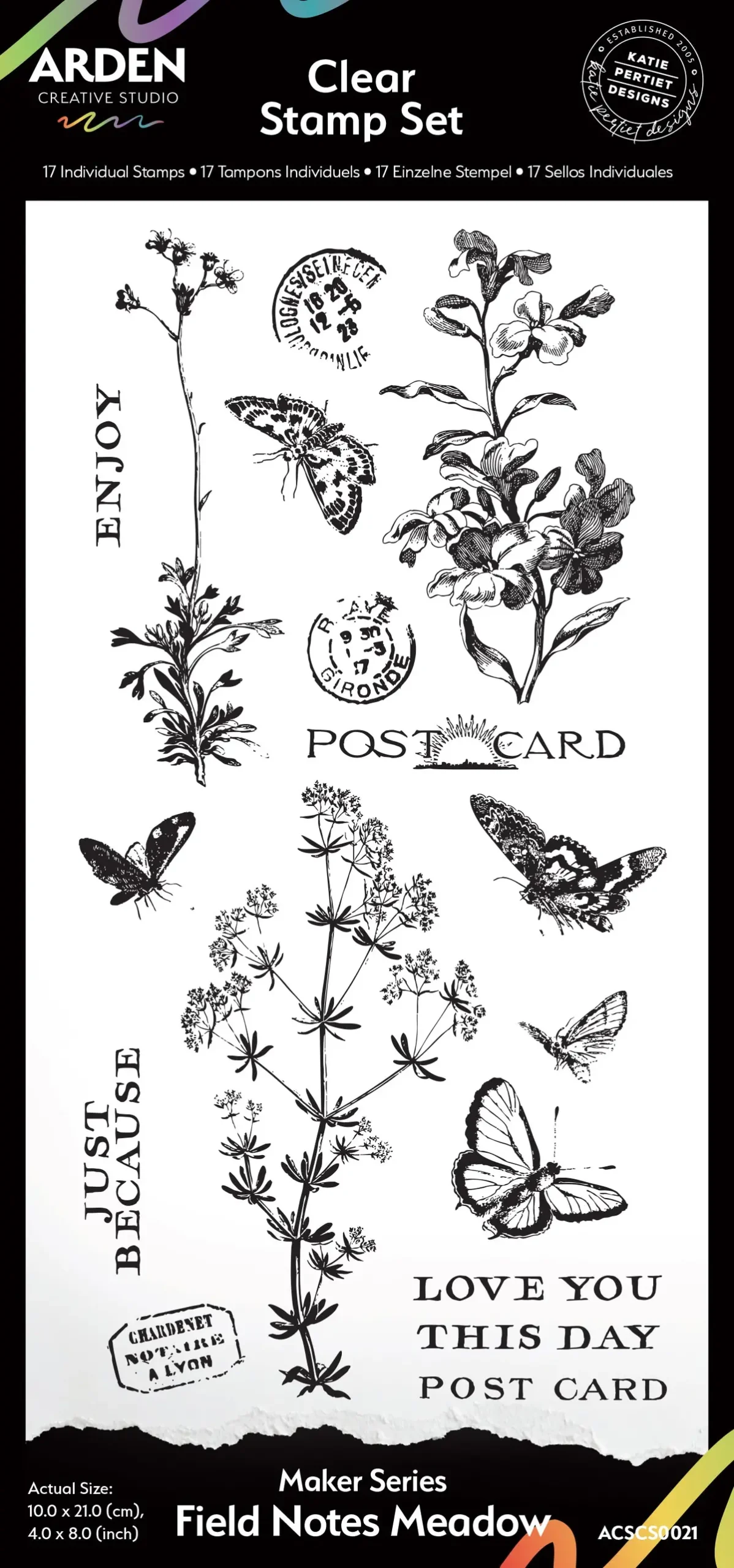 Arden Creative Studio Maker Series Field Notes Meadow 4In X 8In Clear Stamp Set 1