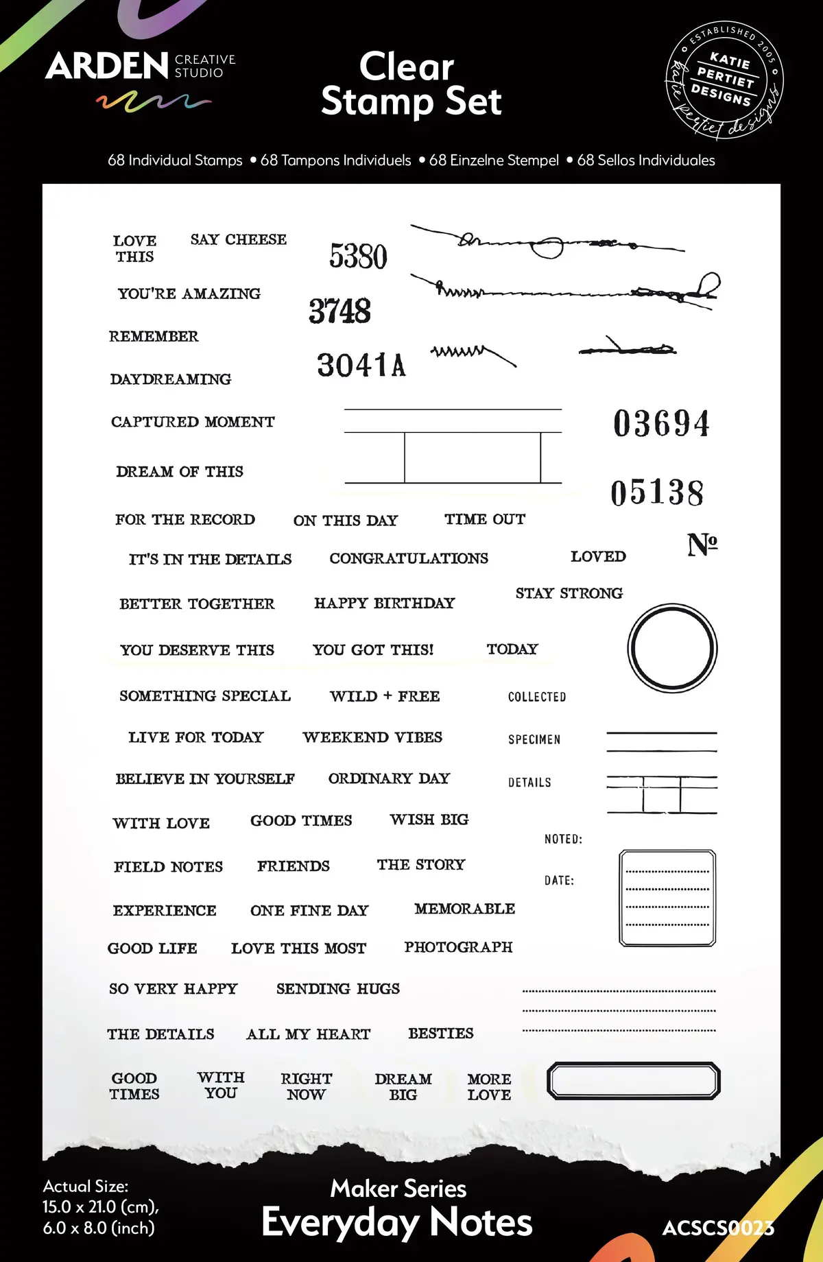 Arden Creative Studio Maker Series Everyday Notes 6In X 8In Clear Stamp Set 1