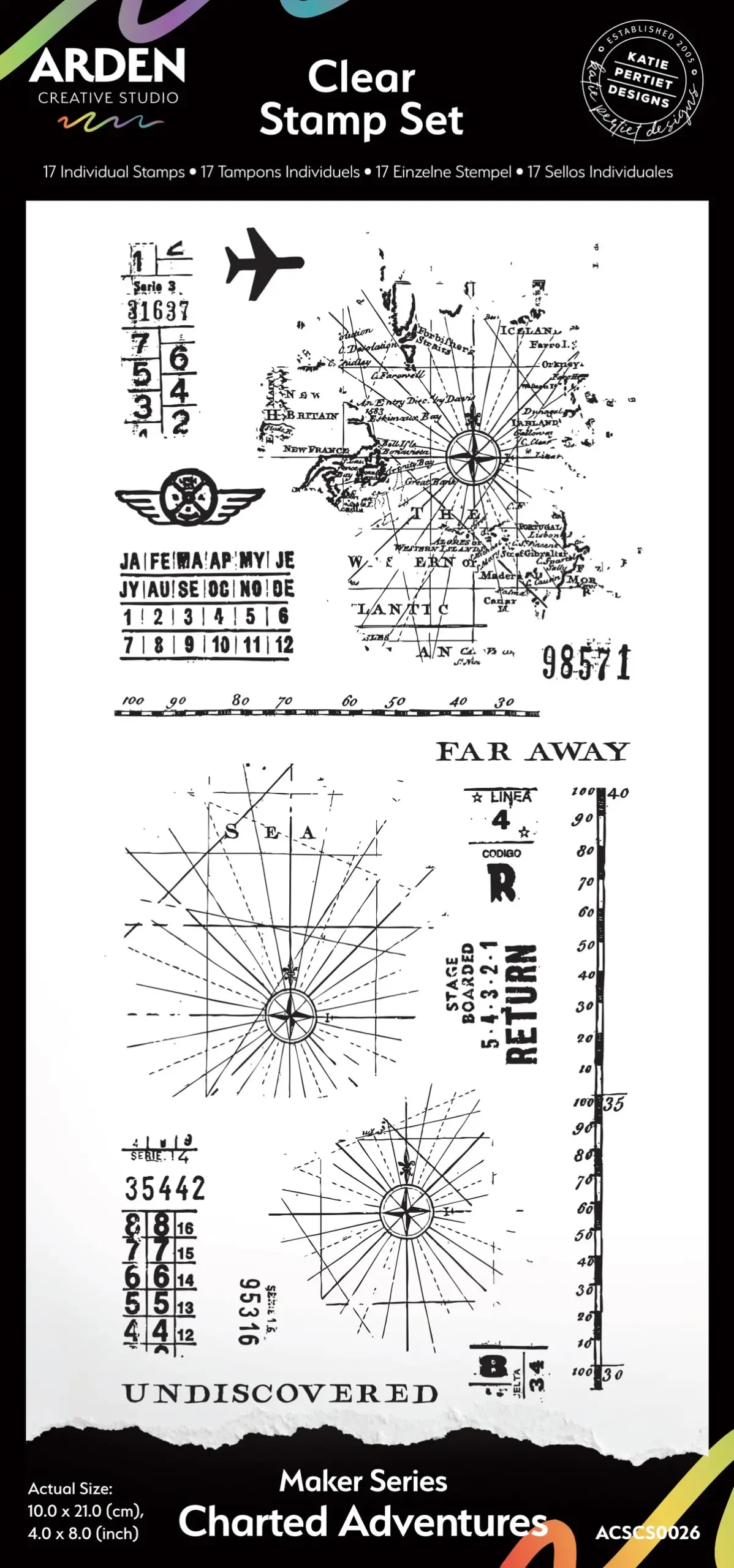 Arden Creative Studio Maker Series Charted Adventures 4In X 8In Clear Stamp Set 1