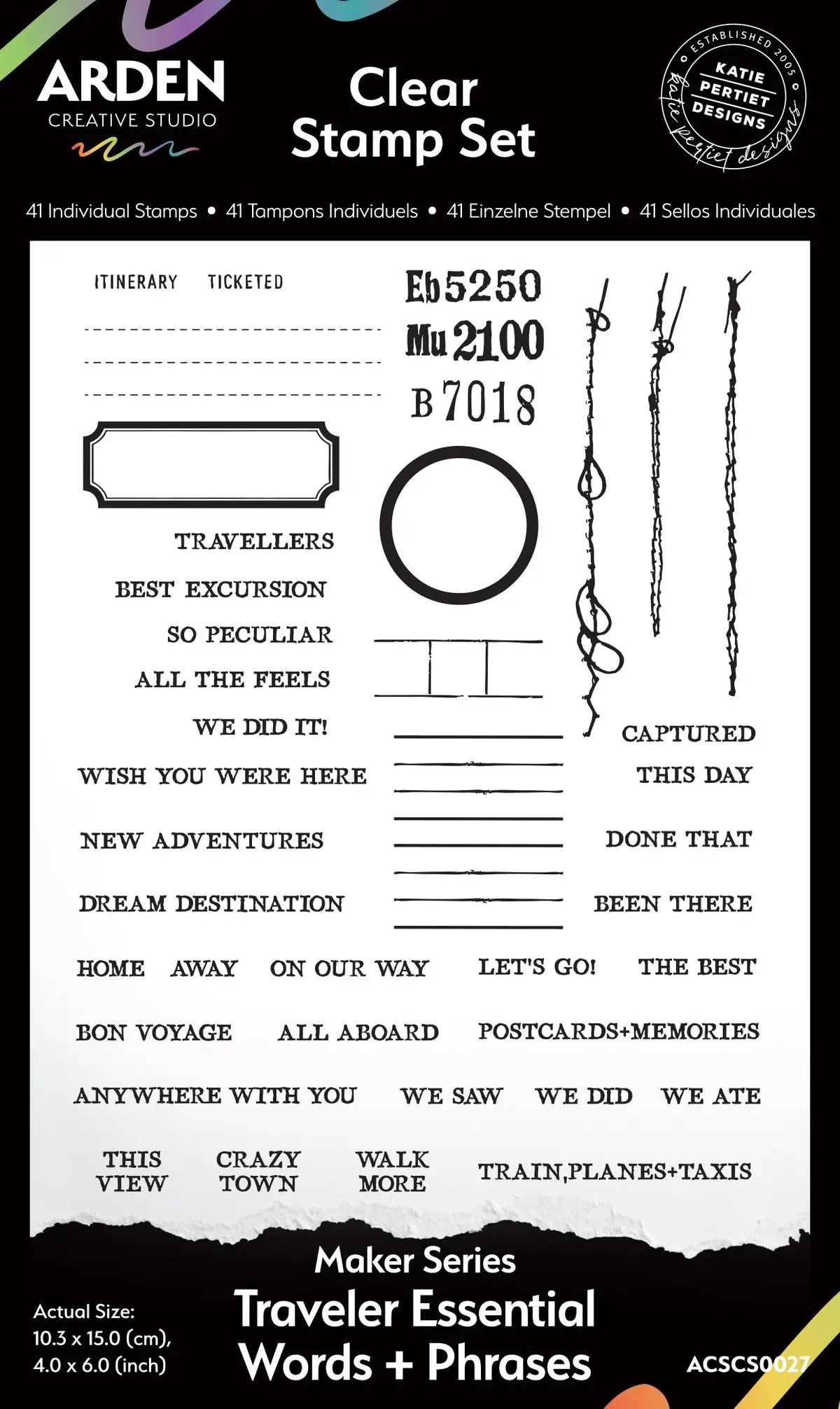 Arden Creative Studio Maker Series Traveler Essential Words+Phrases 4In X 6In Clear Stamp Set 1