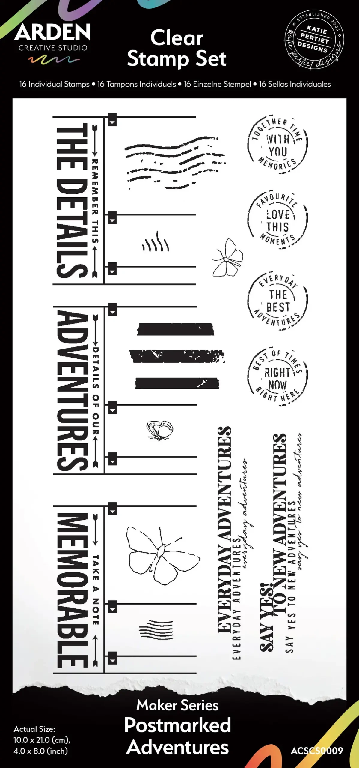 Arden Creative Studio Maker Series Postmarked Adventures 4 In X 8 In Clear Stamp Set 1