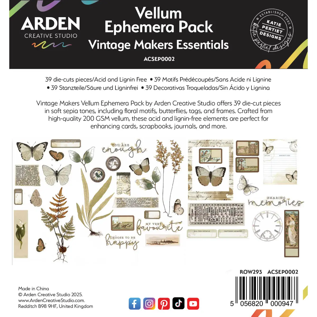 Arden Creative Studio Vintage Makers Vellum Ephemera Pack 1