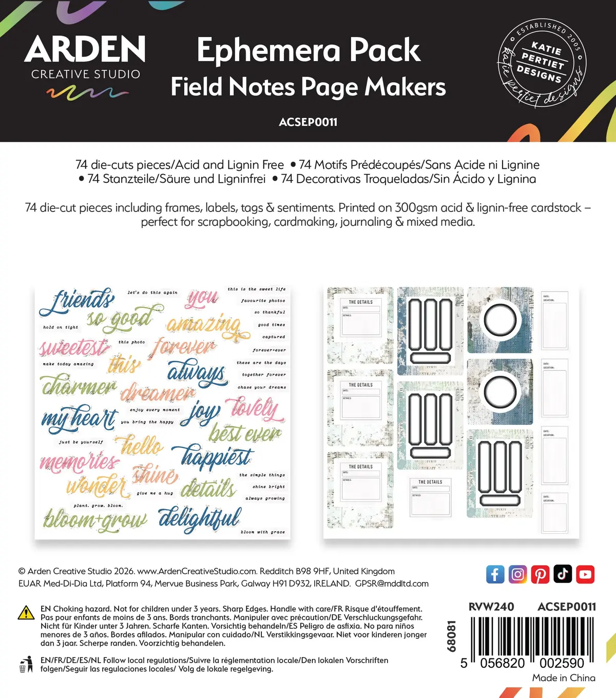 Arden Creative Studio Field Notes Page Makers Ephemera Pack 1