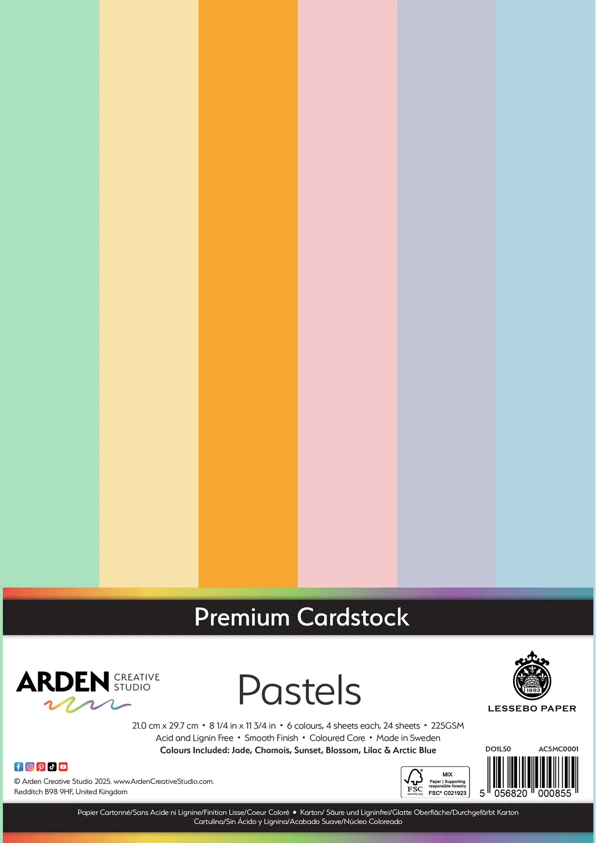 Arden Creative Studio Premium Cardstock Pastels A4 225Gsm 24Pack 1