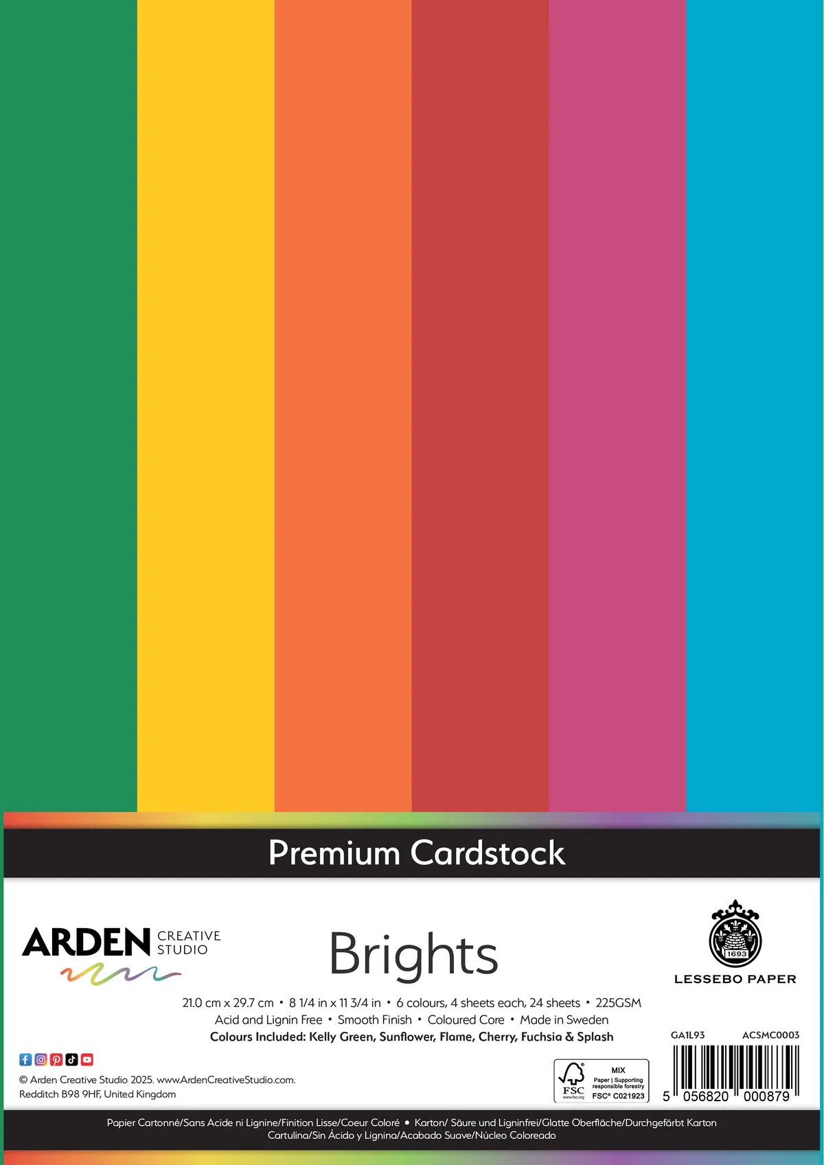 Arden Creative Studio Premium Cardstock Brights A4 225Gsm 24Pack 1