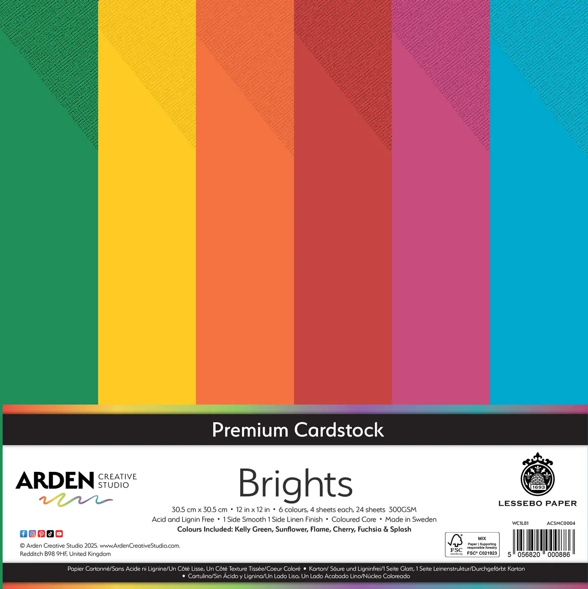 Arden Creative Studio Premium Cardstock Brights 12In X 12In 300Gsm 24 Pack 1