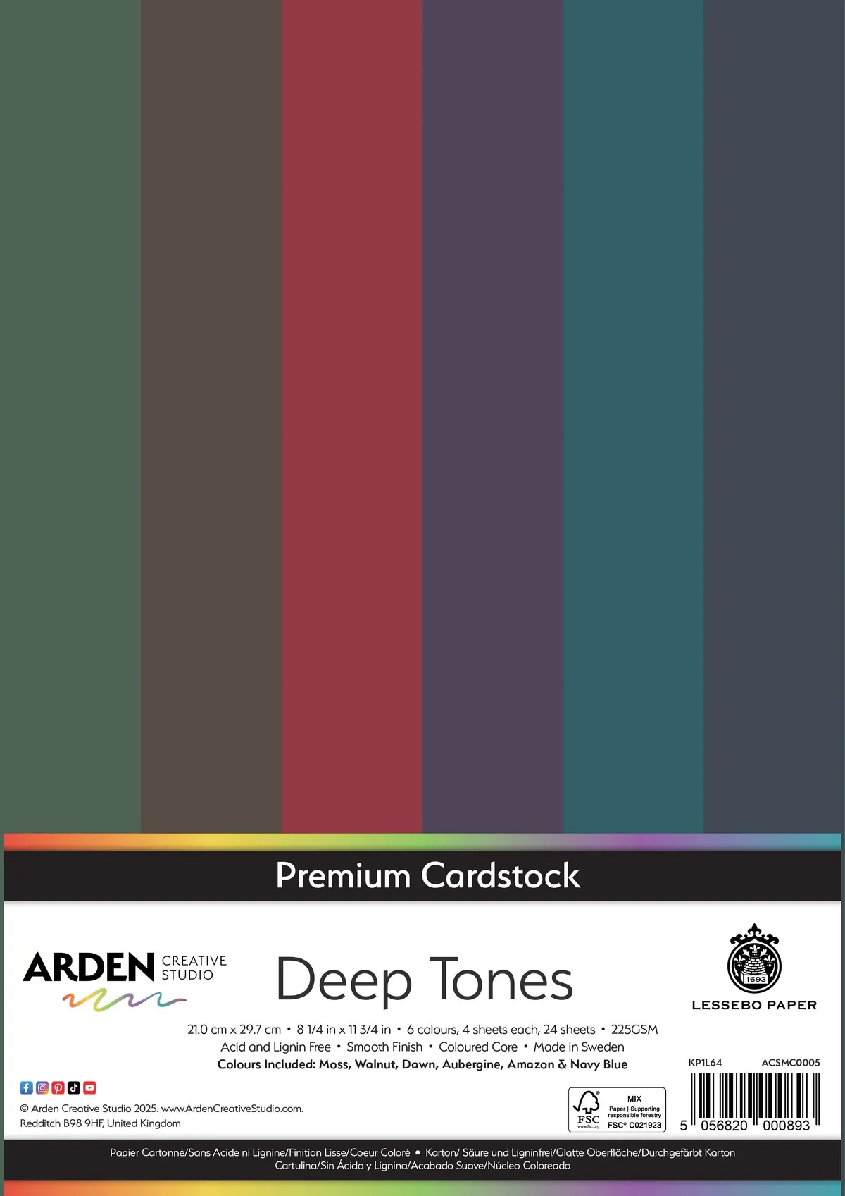 Arden Creative Studio Premium Cardstock Deep Tones A4 225Gsm 24Pack 1