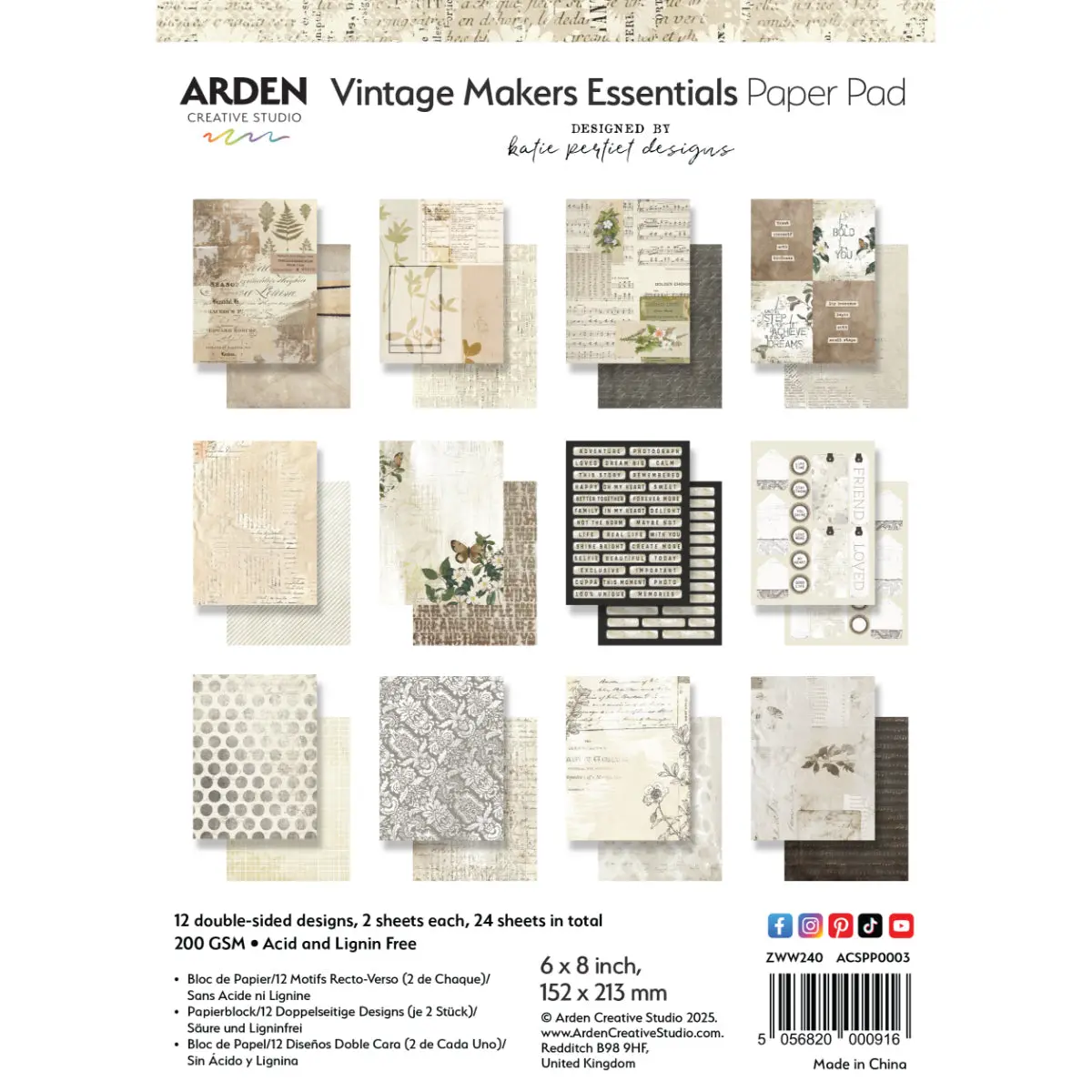 Arden Creative Studio Vintage Makers Essentials 6In X 8In Paper Pad 1