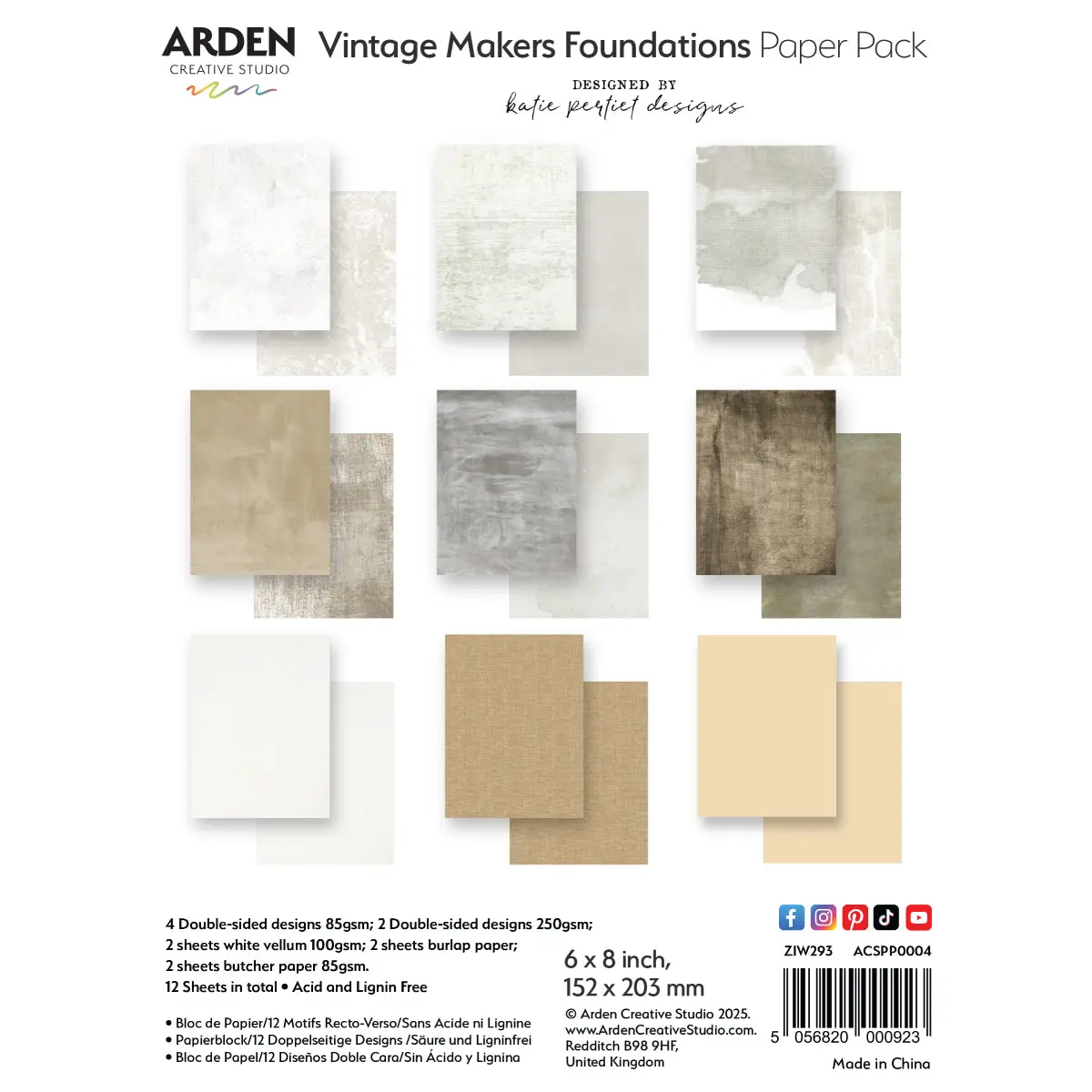 Arden Creative Studio Vintage Makers Foundations 6In X 8In Paper Pack 1