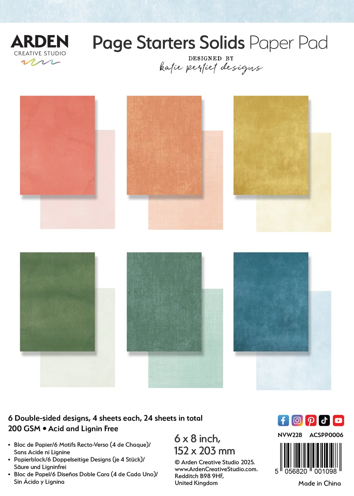 Arden Creative Studio Page Starters Solids 6In X 8In Paper Pad 1