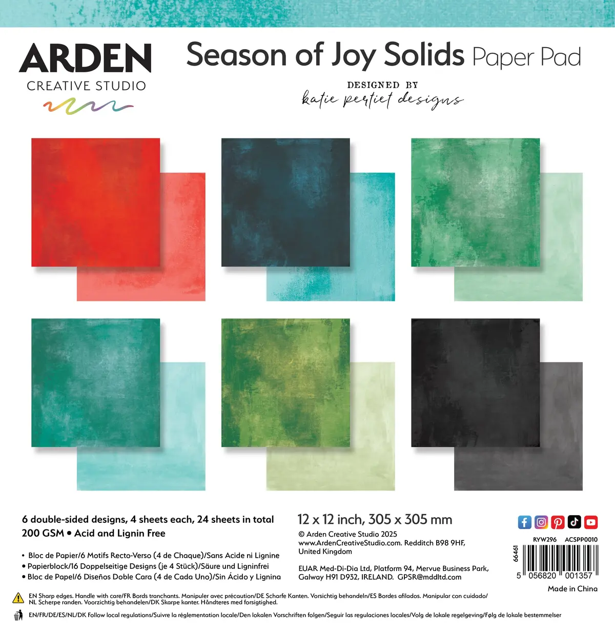 Arden Creative Studio Season Of Joy Solids 12In X 12In Paper Pad 1