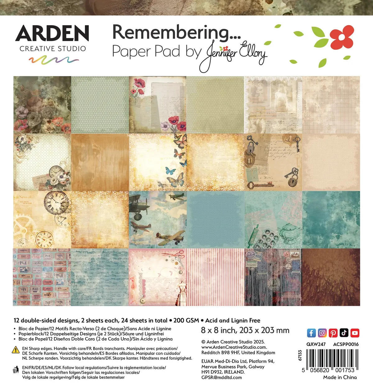 Arden Creative Studio Remembering... 8In X 8In Paper Pad 1