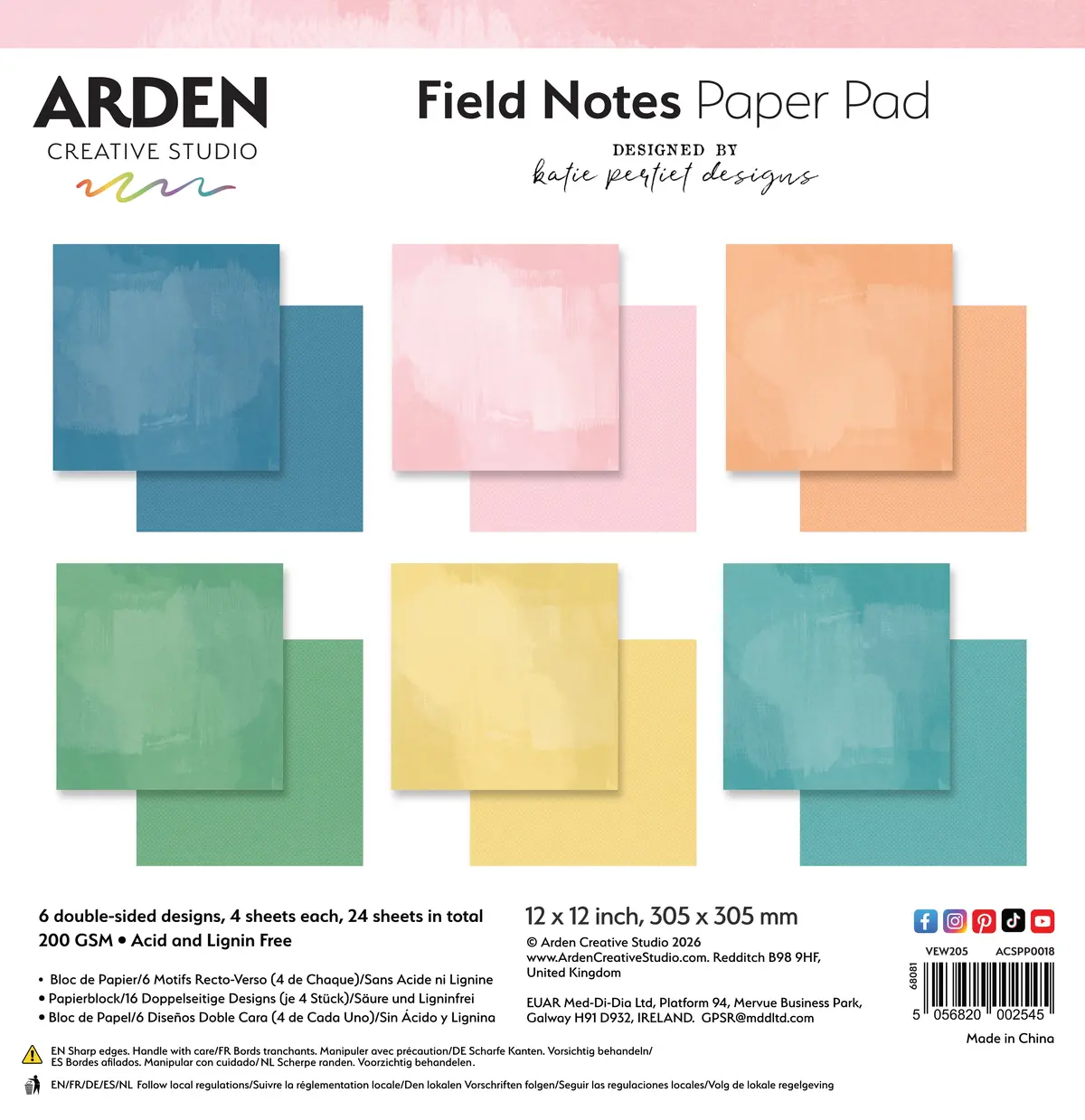 Arden Creative Studio Field Notes Solids 12In X 12In Paper Pad 1