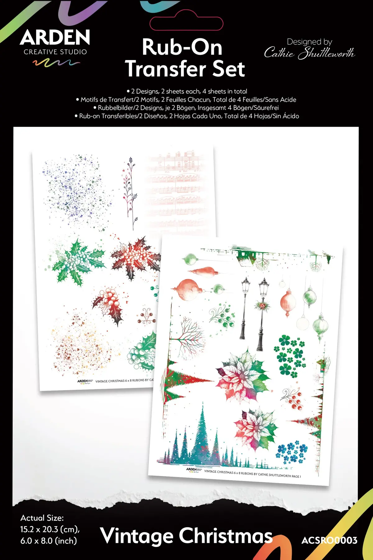 Arden Creative Studio Vintage Christmas 6In X 8In Rub-On Transfer Set 1