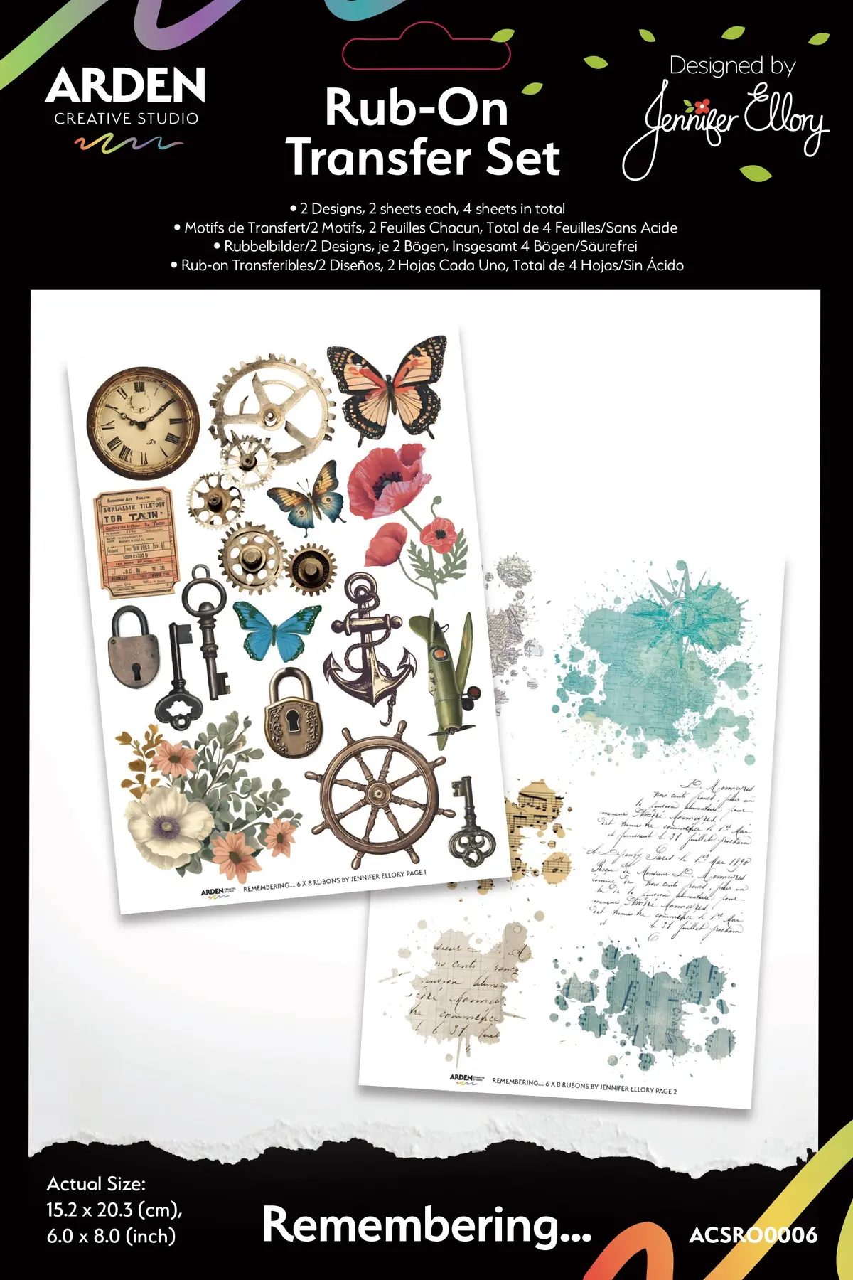 Arden Creative Studio Remembering… 6 In X 8 In Rub-On Transfer Set 1