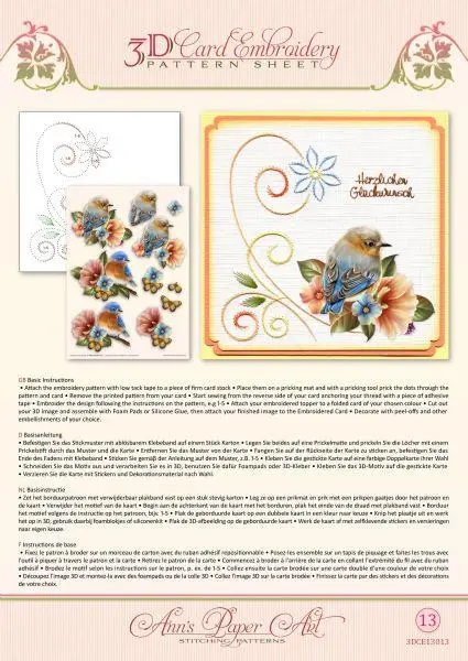 Ann Paper Embroidery Pattern - Blue Birds 1
